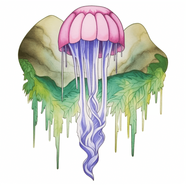The Jungle Waterfall Jellyfish Watercolor Tattoo