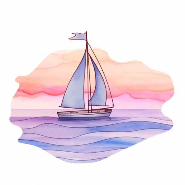 minimalism tattoo design: a sailboat gliding on calm, multicolored sea waves --simple